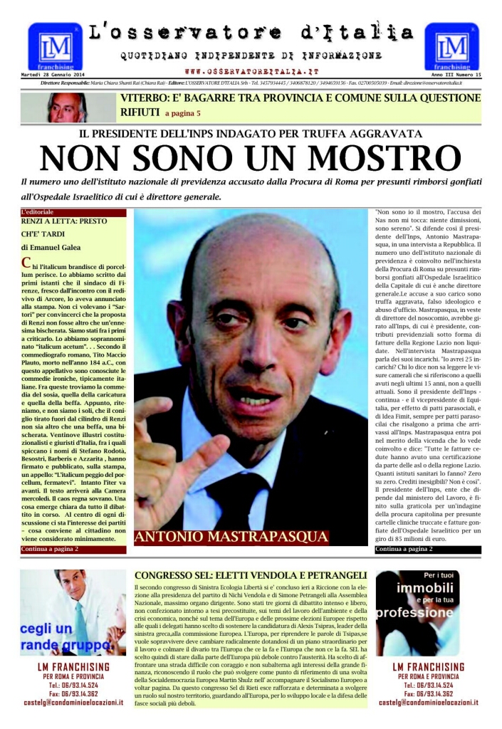 L'osservatore d'Italia edizione del 28 Gennaio 2014